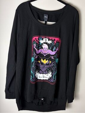 Disney x Torrid | The Little Mermaid Ursula Tarot Cut Out Knotted Back LS Top 1X